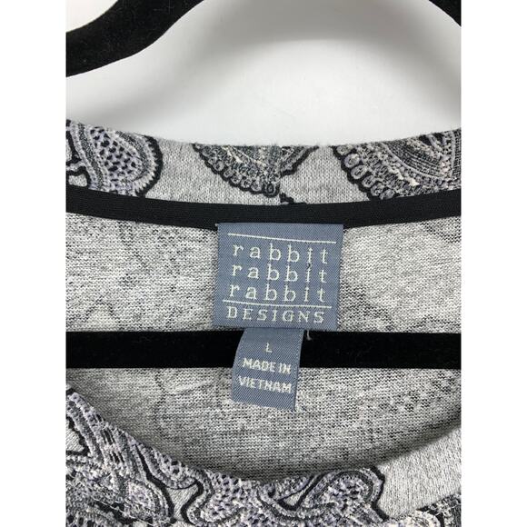 Rabbit Rabbit Rabbit Designs Dress Womens Sz L 3/4 Sleeve Gray Paisley Floral - Picture 3 of 5